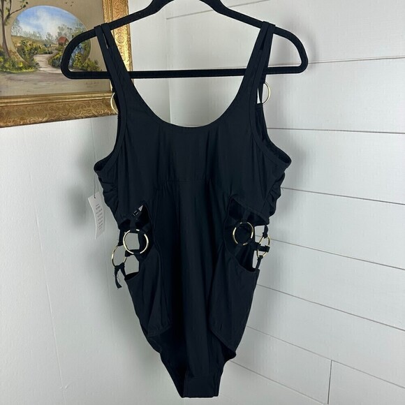 Eloquii One Piece Swimsuit Size 16 W Black NWT Cutout Gold Hardware Underwire - Picture 4 of 11